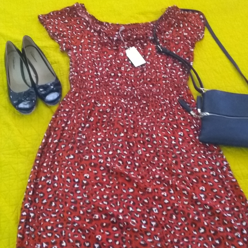 Orange and Black Leopard print Plus Size Midi dres